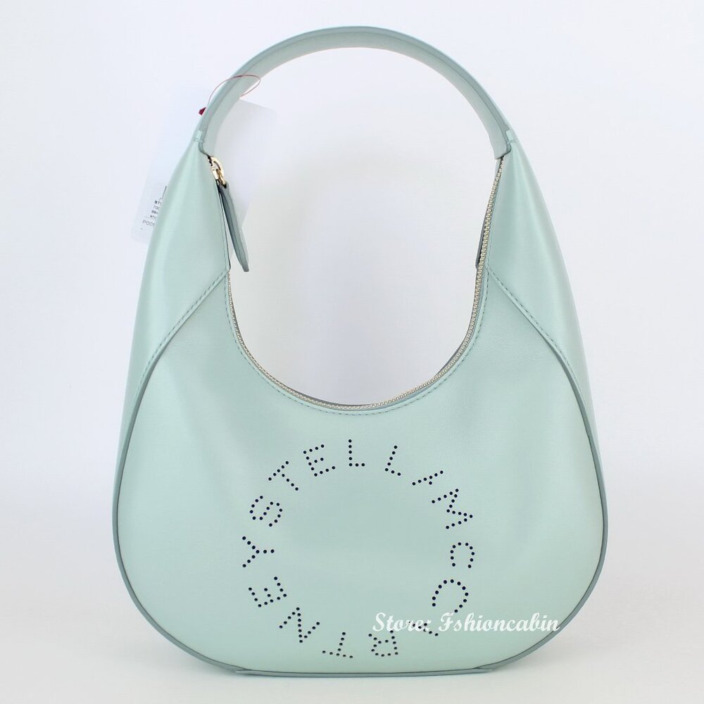NEW STELLA MCCARTNEY Hobo Bag, Logo, Vegan Leather, Mint Green Shoulder Bag